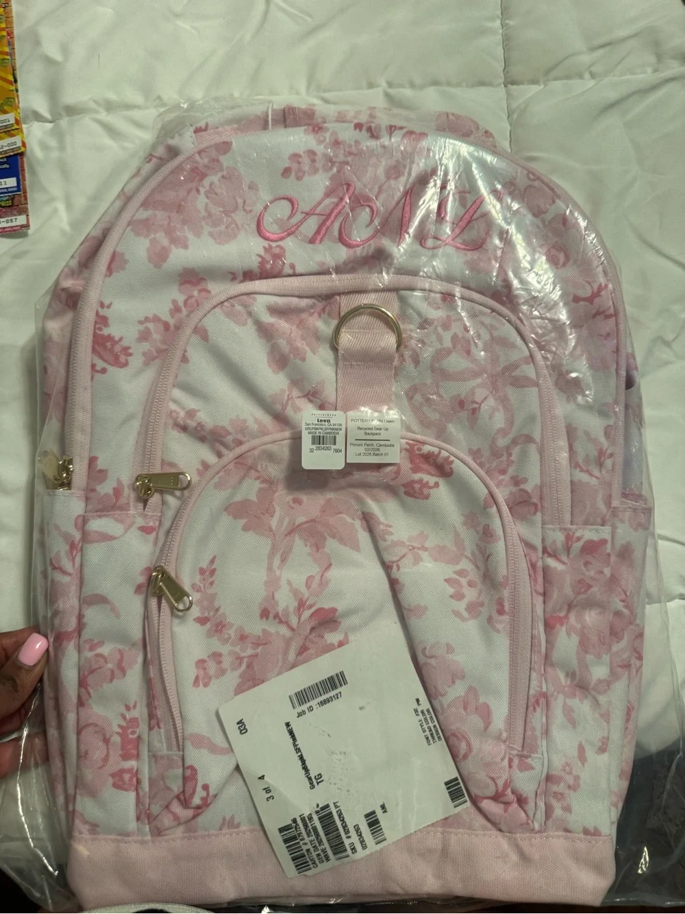 Pottery Barn Teen Pink Floral Monogram Backpack
